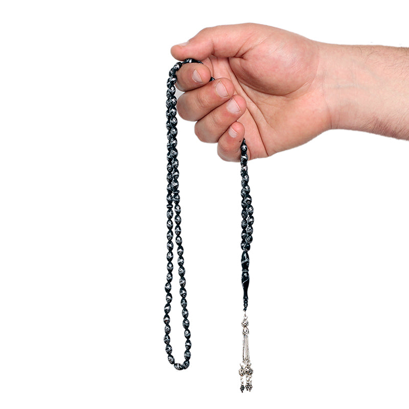 مسبحة يسر 8 ملم 99 حبة شرابة فضة حبة طويلة