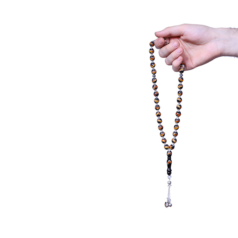 مسبحة يسر 11 ملم طربوش فضة مطعم بالكهرمان شرابة فضة