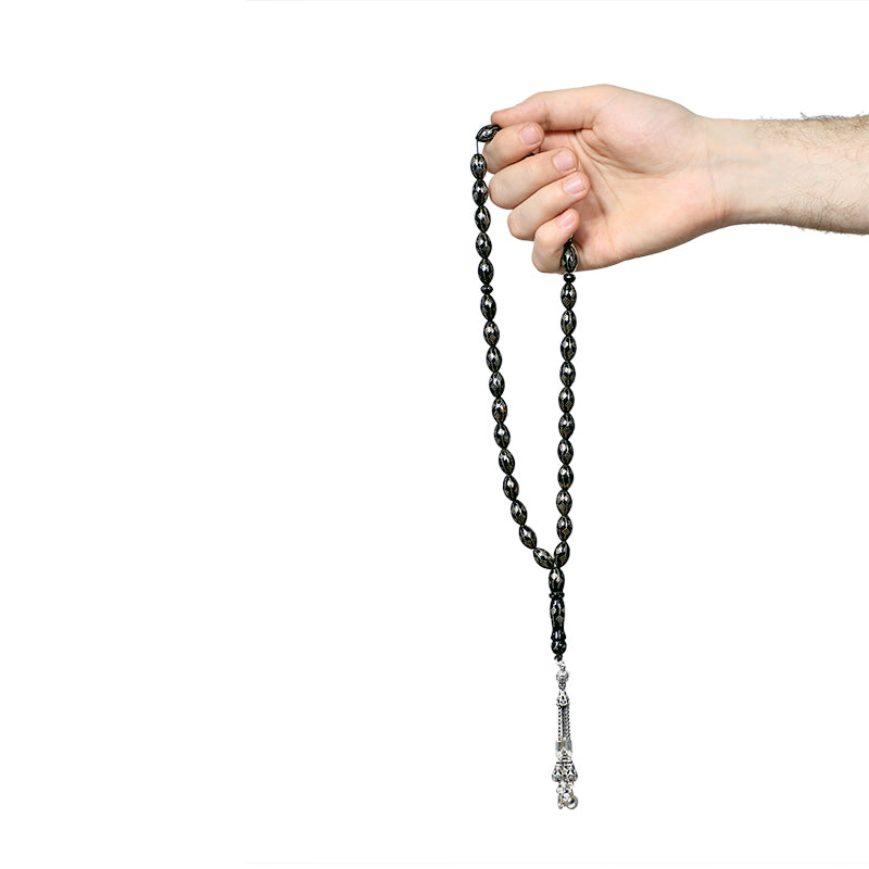 مسبحة يسر 10 ملم مطعم فضة اكسترا شرابة فضة